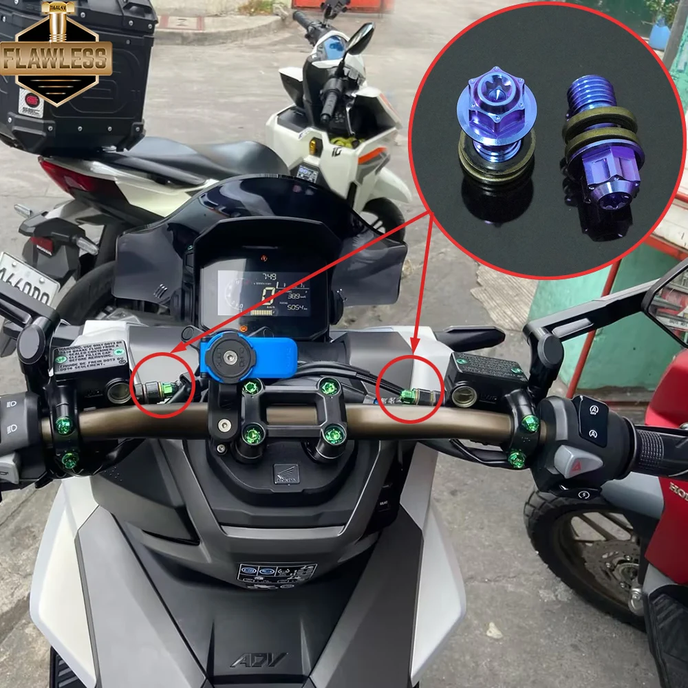 FLAWLESSTI Gr5 التيتانيوم الترباس الزجاج الأمامي الفرامل مضخة غطاء السائل القرص مقود التبديل درابزين ABS القرص لهوندا ADV 160 2022-2025