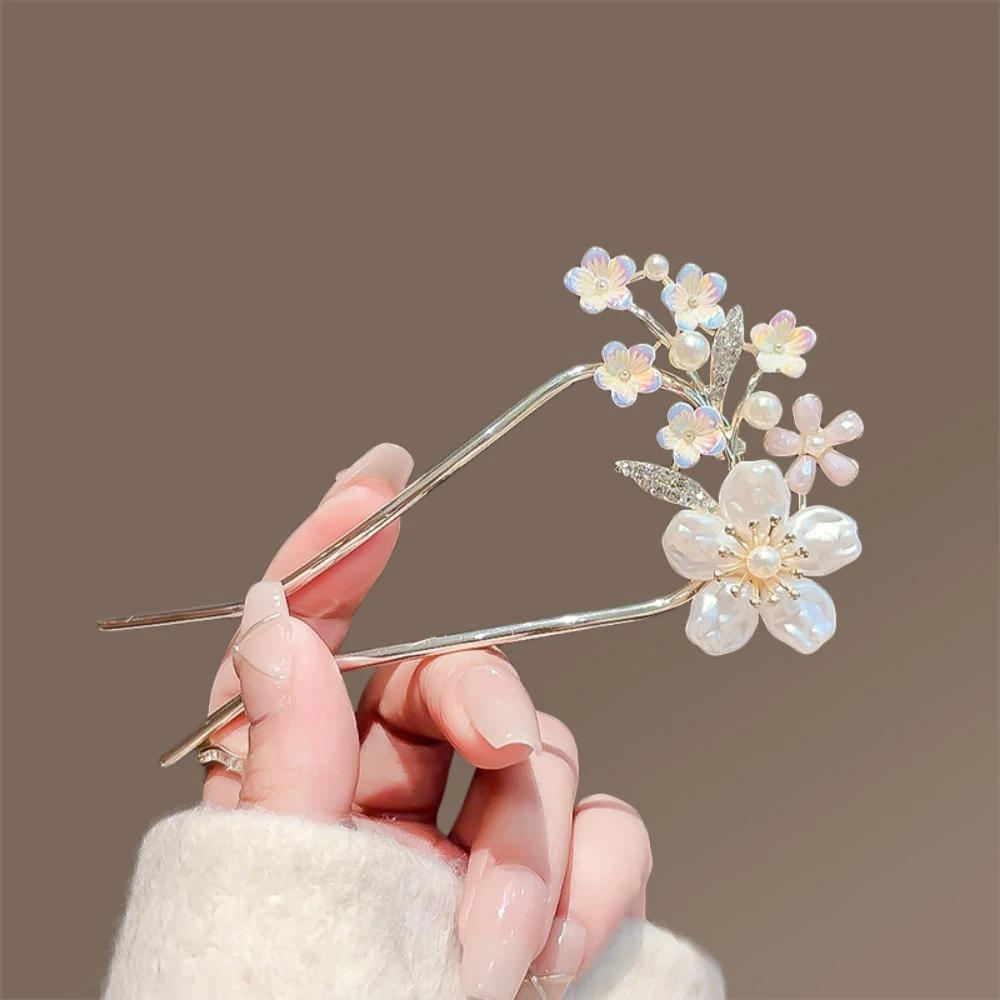 1 Stück exquisite modische Haarnadel, weibliches Haaraccessoire, U-förmiger, feststehender, eingelegter Kamm, Haarnadel im antiken Stil, Blumen-Kopfschmuck – Detail 5
