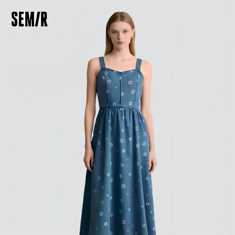 Sukienka dżinsowa Semir, damska, słodka, modna, na lato 2025, nowa, z nadrukiem na całej powierzchni, bawełniana, typu pinafore, w zabawnym stylu.
