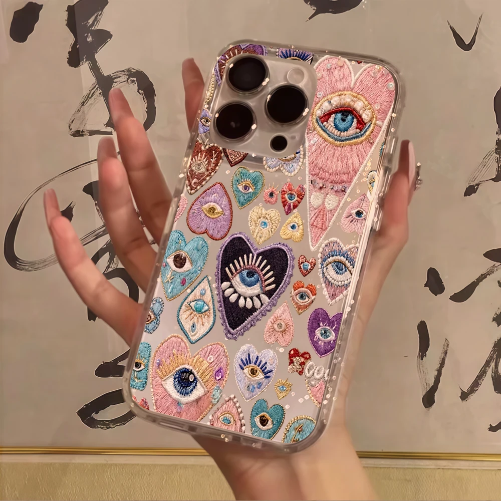 Glitter Shockproof Case - Lüks 11:11 Nazar Boncuklu Şeffaf Simli