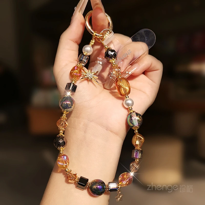 

Цепочка для мобильного телефона со звездами, аксессуар из смешанных бусин для женщин, веревка на запястье, универсальный чехол для телефона с защитой от потери