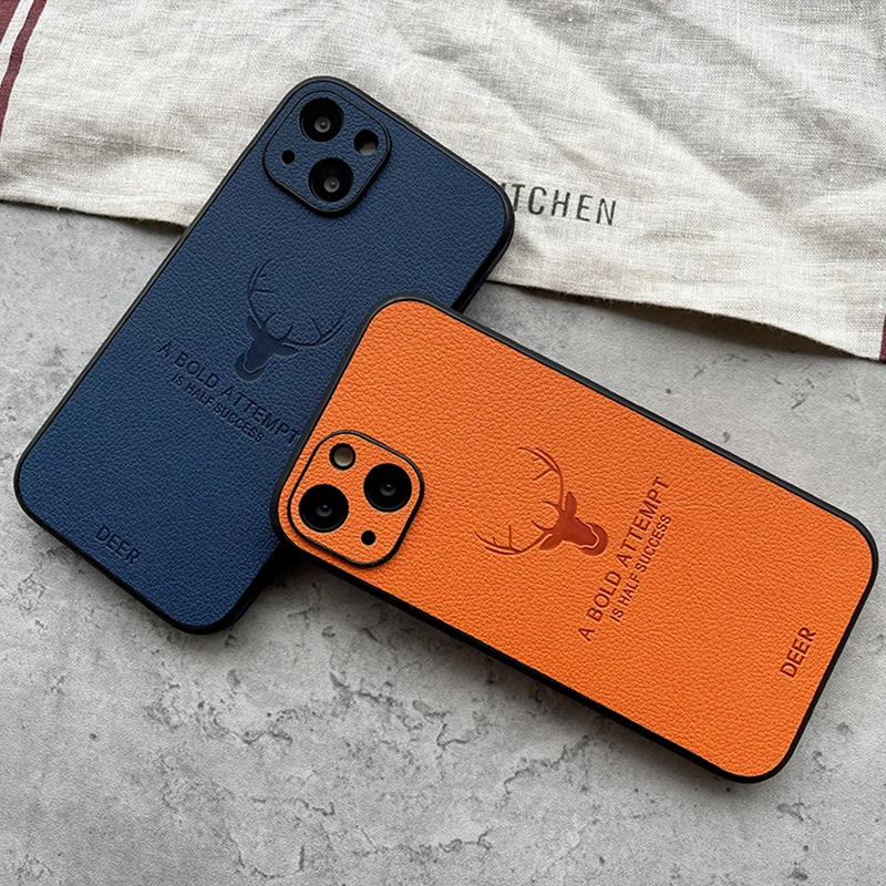 

Luxury Deer Leather Texture Case For iPhone 14 Pro Max 13 11 12 Plus Xs XR Mini 14pro Cases Camera Protection Shockproof Cover