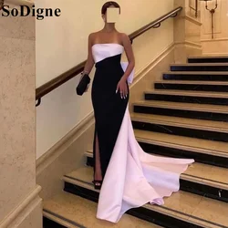 SoDigne Elegant Pink and Black Strapless Evening Dresses with Bow 2024 Mermaid Formal Party Prom Gown Women Banquet Dress