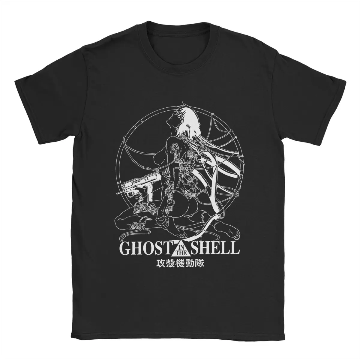 Ghost Soldier Ghost In The Shell T-Shirts Men Anime Manga Funny Cotton Tees Crewneck Short Sleeve T Shirts 4XL 5XL Clothing