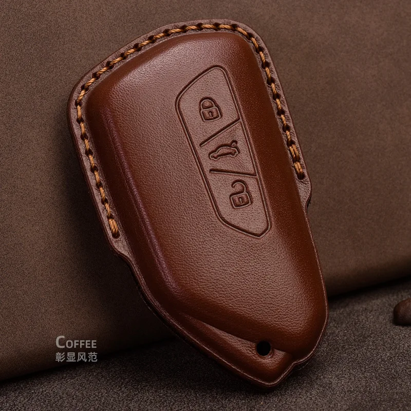 For Volkswagen Golf 8 All Inclusive Genuine Leather Car Key Set Handmade 3D Hot Pressed Cowhide Key Case Buckle