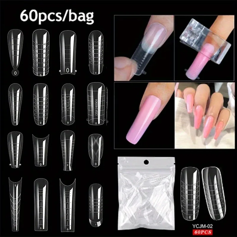 60Pcs/lot Extension False Nails Art Tips Acrylic Fake Finger UV Gel Polish Mold SculptedFullCover PressonManicures Supplies Tool