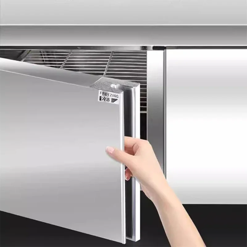 Banco de trabajo refrigerado, refrigerador comercial, barra de té de la leche, gabinete refrigerado, apertura de refrigeración plana Horizontal para mantenimiento fresco