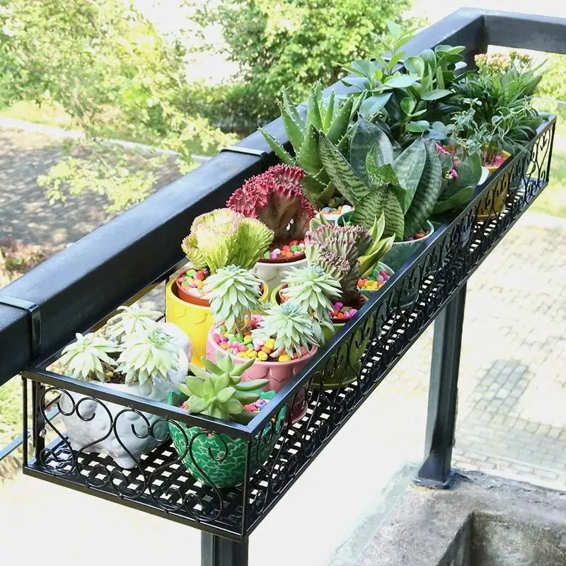 Balcony Railing Flower Rack Hanging Iron Plant Shelf Frame