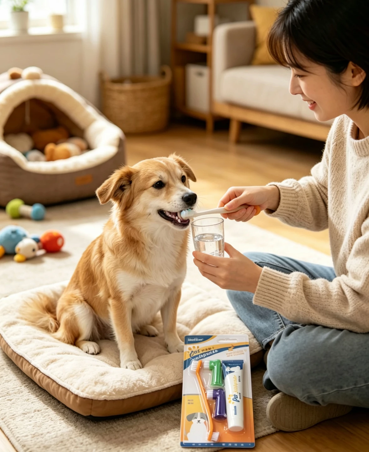 4-Piece Pet Gum Care Kit ，Toothbrush & Toothpaste Set for Dogs & Cats, Reduces Plaque & Tartar Buildup, for Teddy, Bichon, Shiba