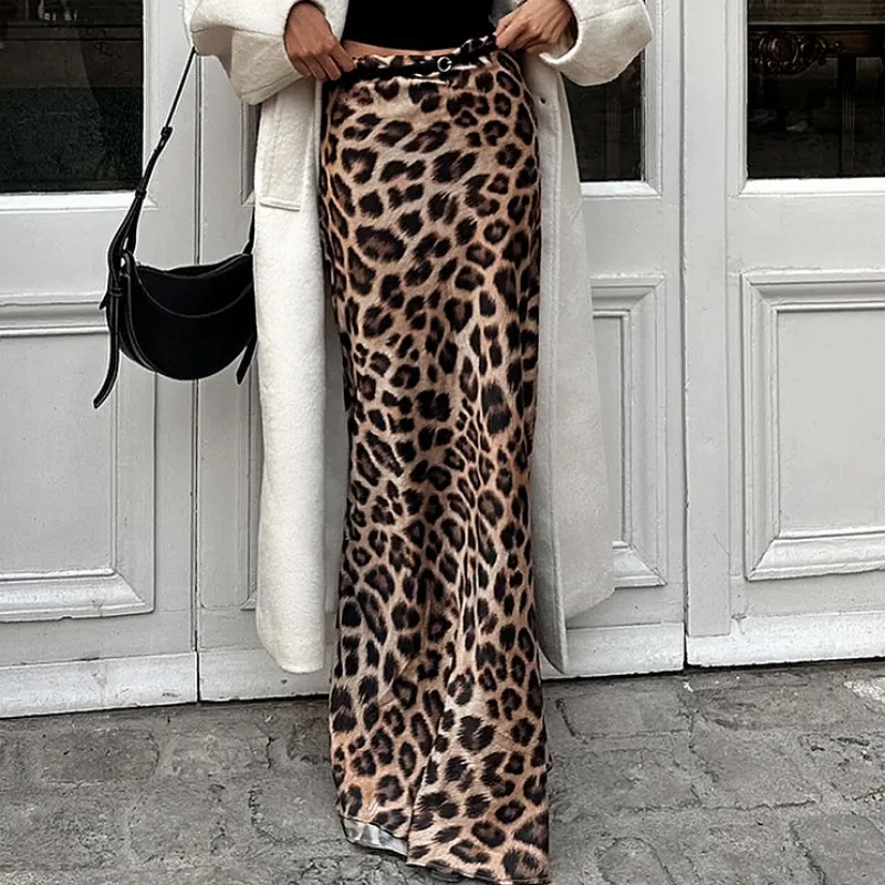 Summer New 2024 Women's Sexy Leopard Print Satin Mermaid Skirt Temperament Commuting Youthful Woman Clothes INS Fashion Skirts