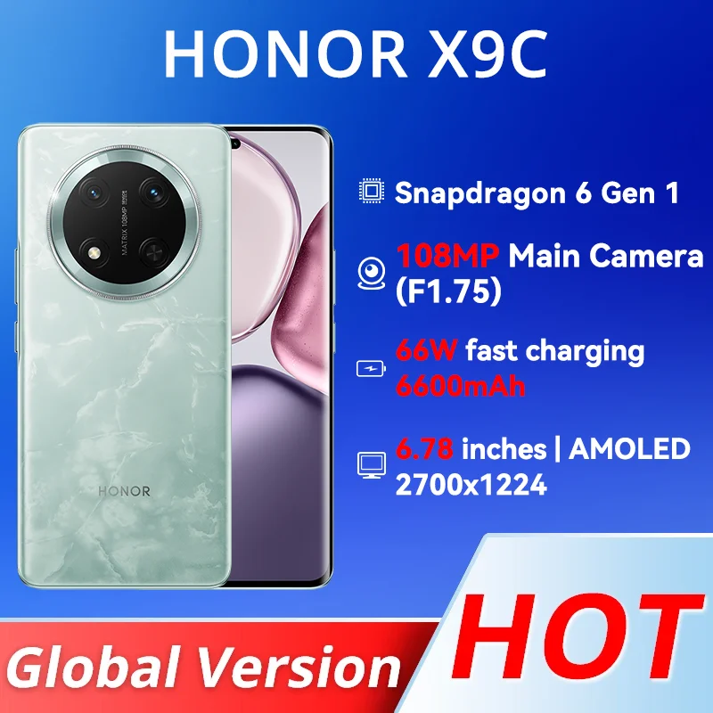 Global Version HONOR X9c 5G Mobile Phone 6600 mAh Battery 108MP Main Camera 6.78 Inches 120 Hz AMOLED Drop-Resistant Display