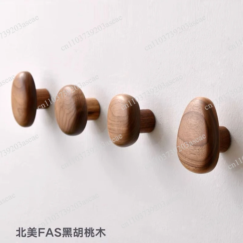 Solid wood hook creative cute no punching coat hook wall hook pebble cabinet door drawer handle