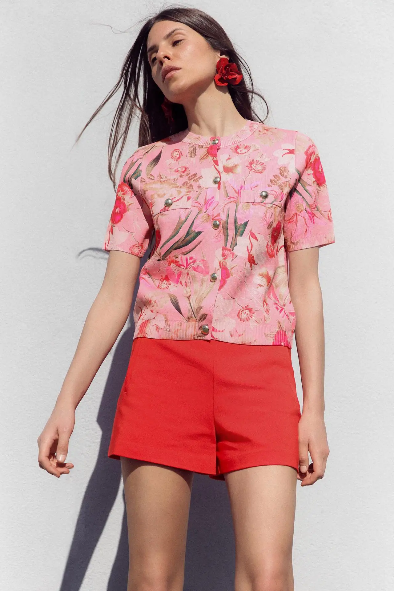 Neue Sommer 2025 Damen Modische Blumenmuster Strickjacke Oberbekleidung Locker Sitzend Rundhals Polyesterfaser Mantel