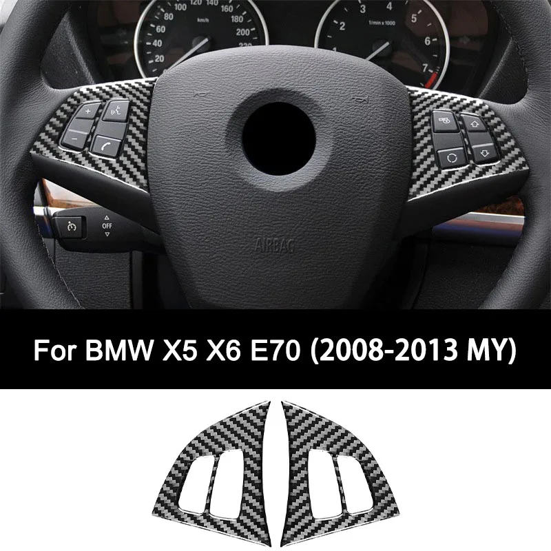 

For BMW X5 X6 E70 (2010-2015 Model Year), Premium Carbon Fiber Car Steering Wheel Button Frame Interior Sticker Auto Accessories