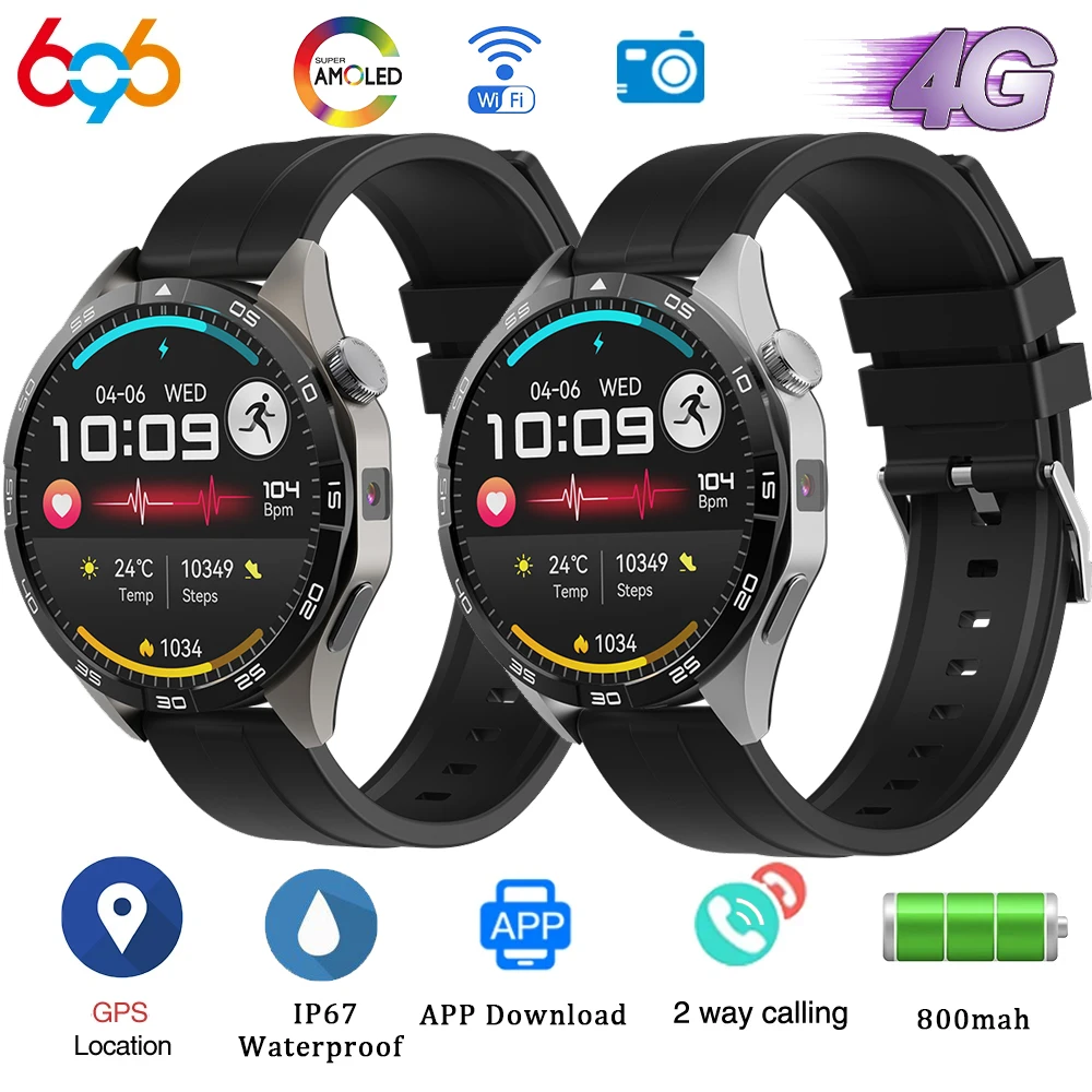 AMOLED Schermo 4G Chiamata Astuto Della Vigilanza Delle Donne Degli Uomini APP Scarica 200W HD Macchina Fotografica di Sport Fitness GPS Impermeabile Musica Salute Smartwatch