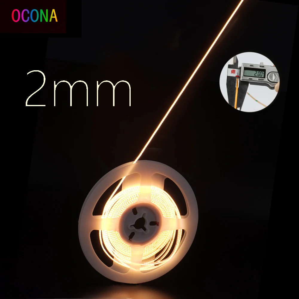 Najlepsza, ultracienka taśma LED COB o grubości 2 mm do majsterkowania, szafek, półek, 12V, filamentowa, ciepła, zimna, biała, elastyczna, liniowa listwa świetlna.