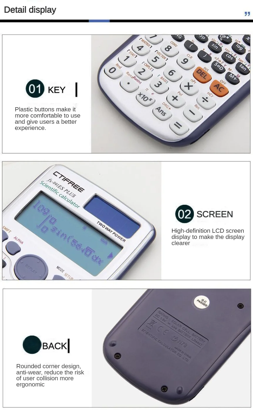 Calculator for 991ES-PLUS Original Scientific Calculator 417 Functions For High School University Students Office Coin Battery