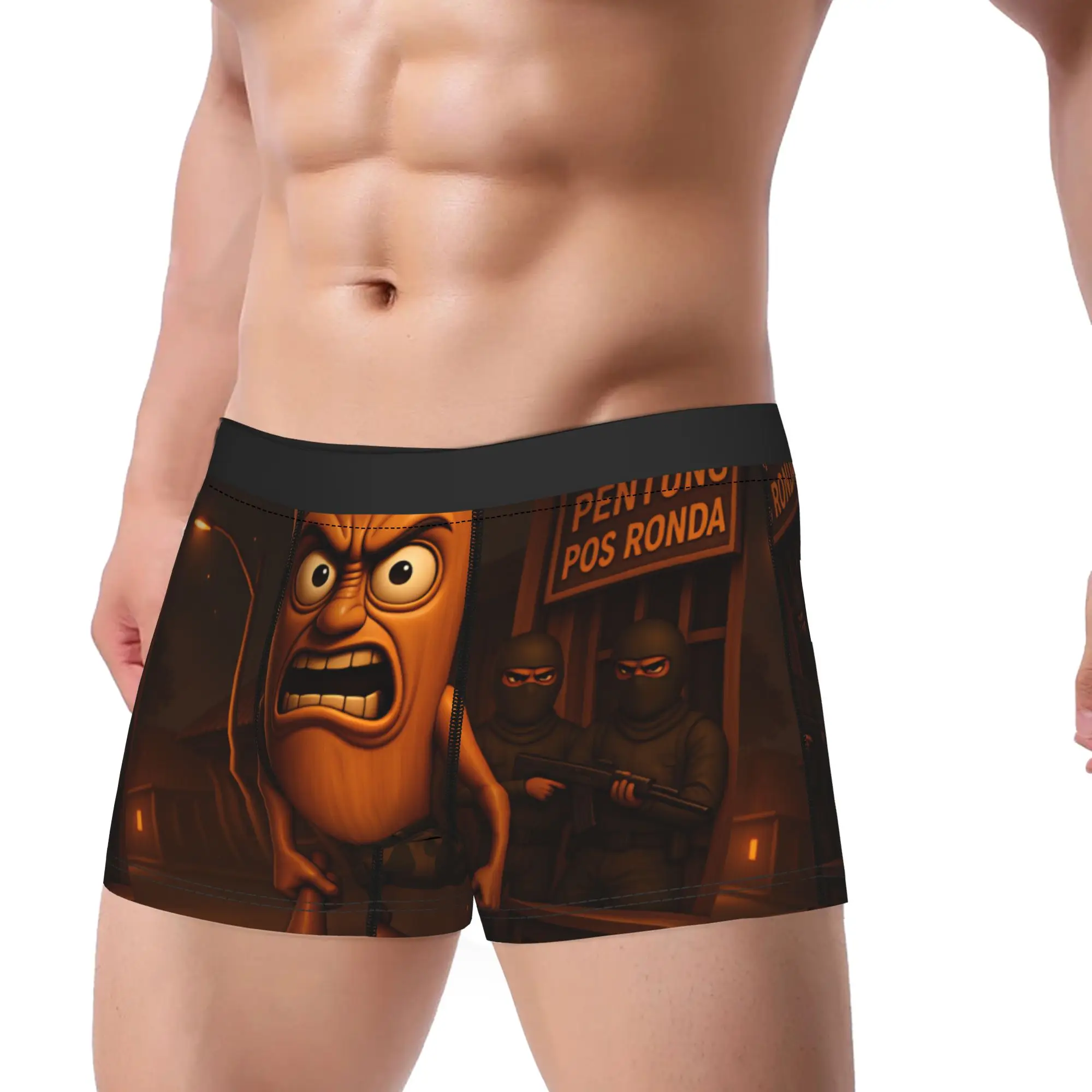 Tung Tung Sahur Angry Military Camo Underwear  Custom DIY Boxershorts Hot Sale Male Underpants Sexy Soft Shorts Briefs Gift