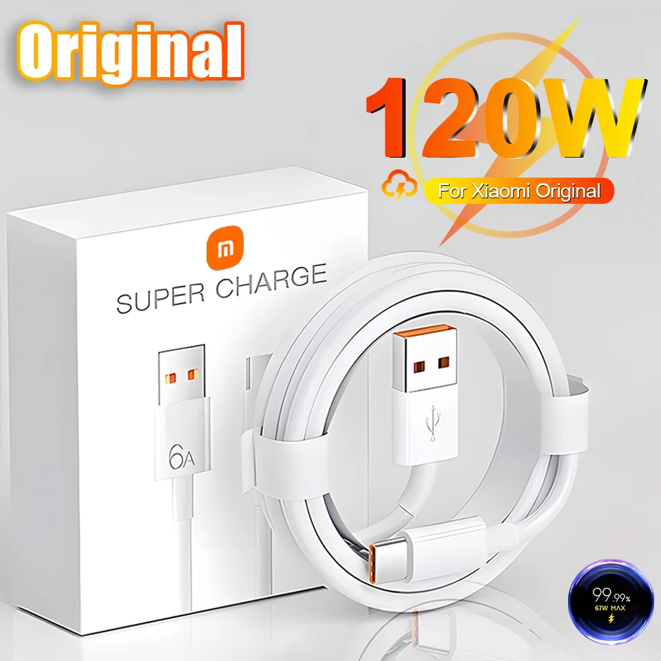 Original For Xiaomi 120W USB Type C Cable Tipo 6A 67W Turbo Fast Charging Mi 14 13 12 11 Ultra 13T Pro 12S Redmi Note 13 12 K70