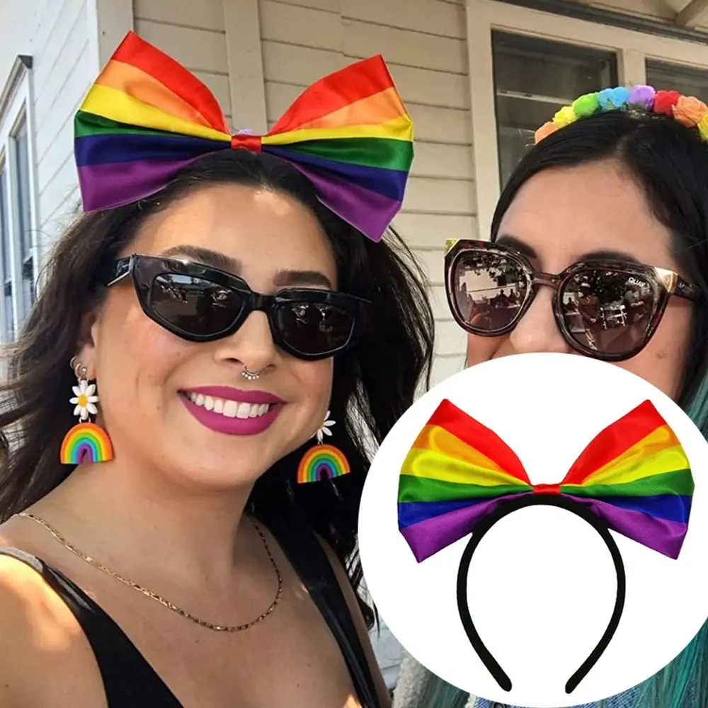 Aro de pelo con lazo arcoíris para el día del orgullo, diadema de tela colorida y duradera, suministros para fiesta