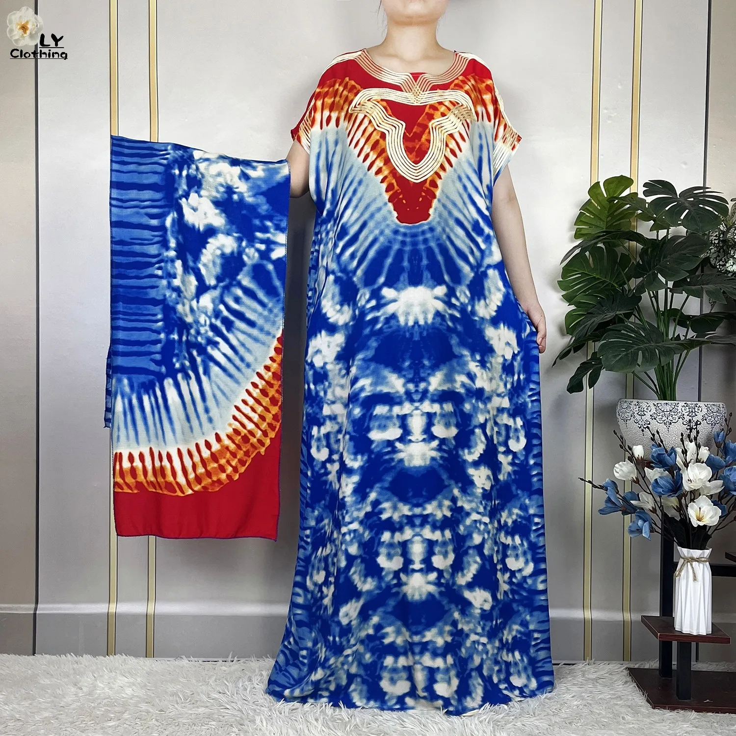 2023 New Muslim Summer Femme Short Sleeve Dress Loose Cotton Printing Floral Boubou Maxi Islam Women Robe African Abaya Clothes