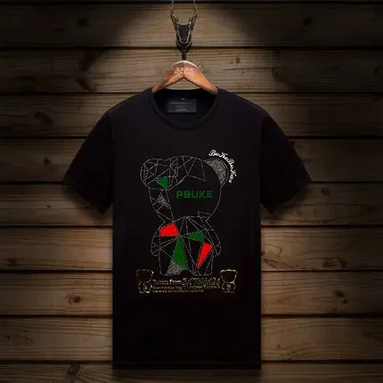 

2025 футболки с рисунком медведя и бриллиантов для мужчин, летняя одежда, модная уличная одежда с короткими рукавами, тонкие футболки с круглым вырезом, большие размеры 6XL