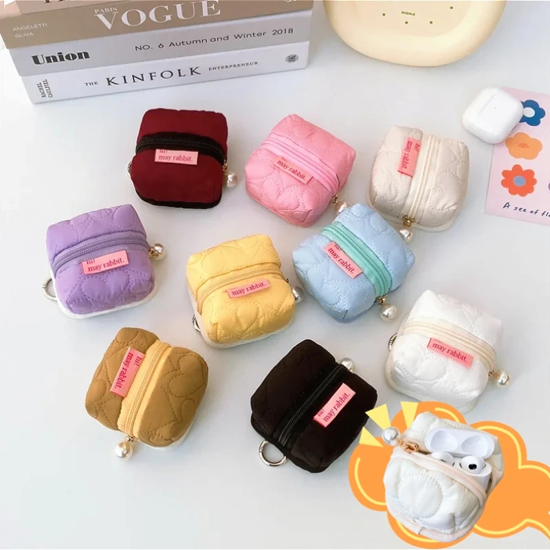 Candy Color Square Three-dimensional Mini Coin Purse CuteWireless Earphone Bag Protective Mini Storage Bag Key Small Wallet Girl