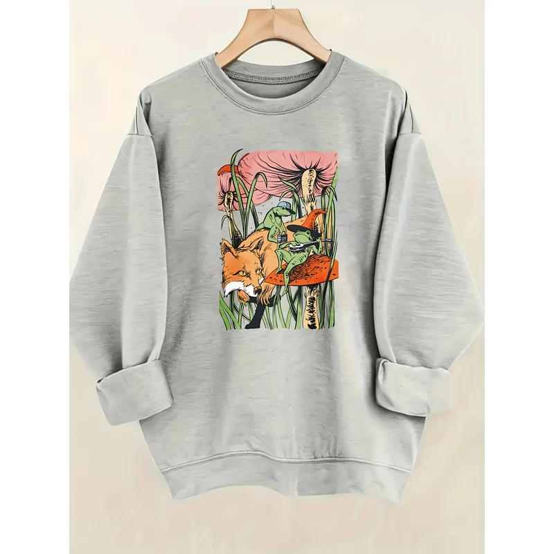 Fox Frog Wizard Hat Banjo Hat Mushroom Pattern Everyday Casual Outdoor Pullover Comfortable and soft women's hoodie