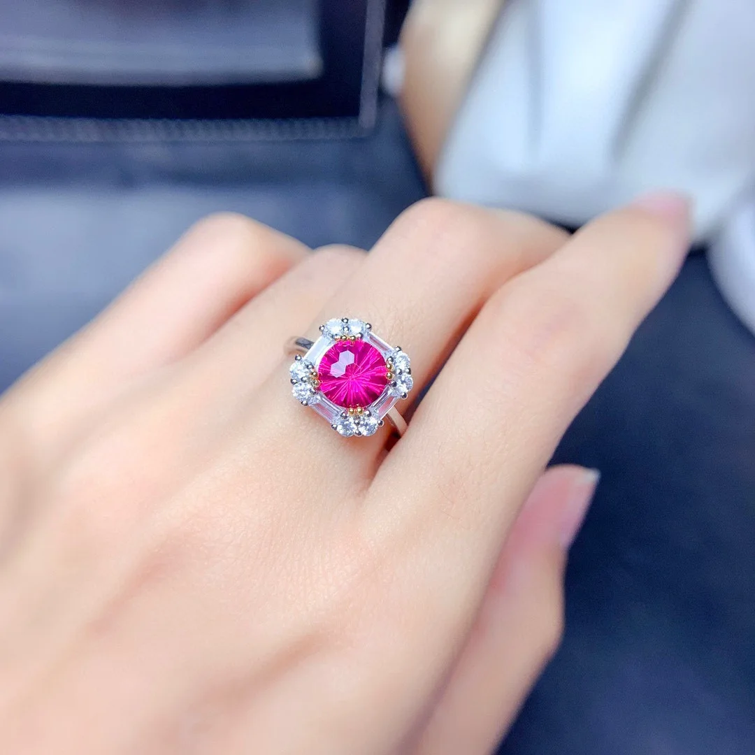 2-Karat-Aquamarin, Rubin-Set Ring-Anhänger-Ohrringe, Geeignet für Damen-Verlobungsschmuck – Detail 15