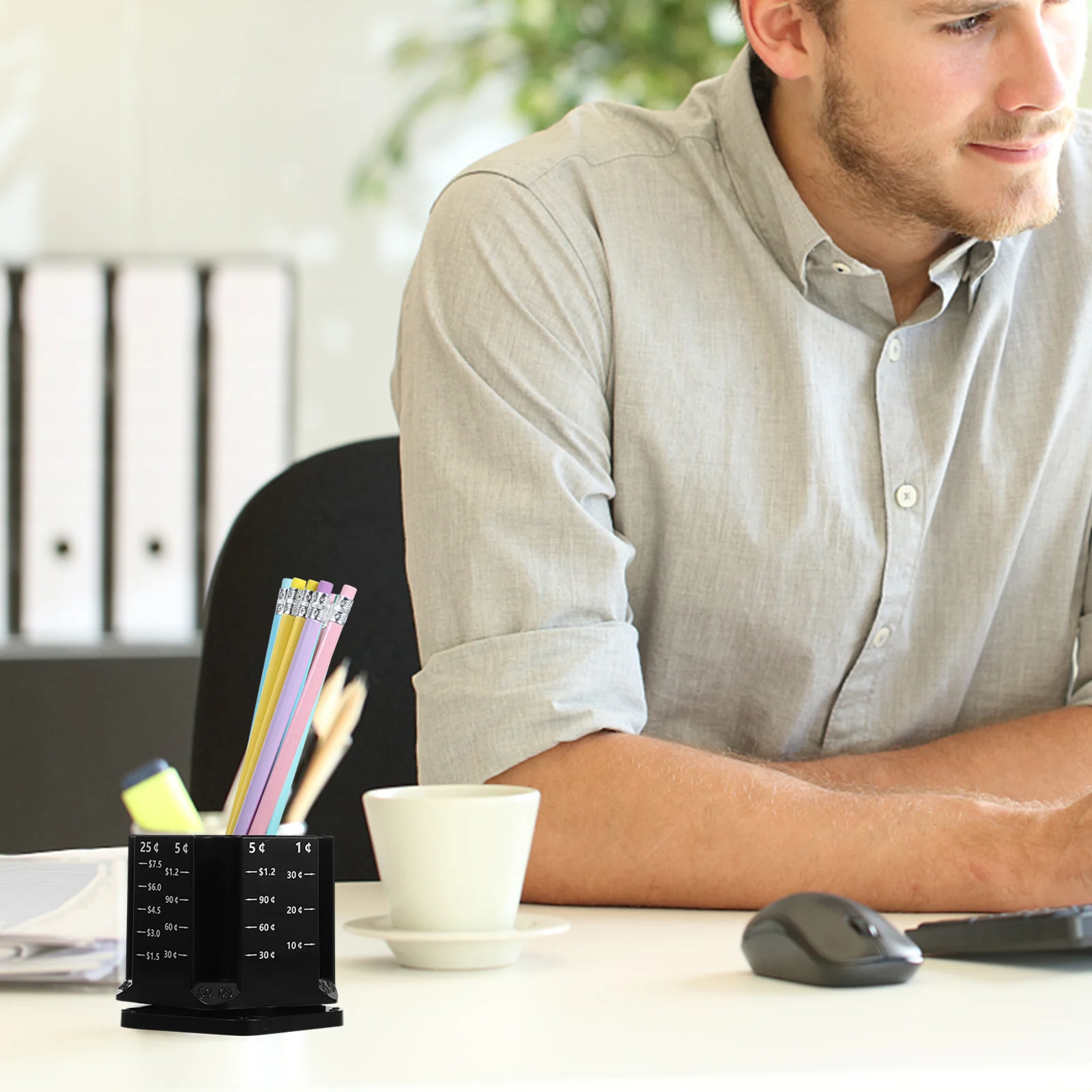 

Coin Organizer Pen Holder Rotatable Multi-Function Stationery Container Large Capacity Desktop Storage Holder Pencil Organizer