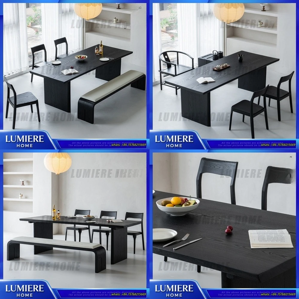 

Solid Wood Dining Table Minimalist Black Waxwood Coffee Table Living Room Table Office Work Desk