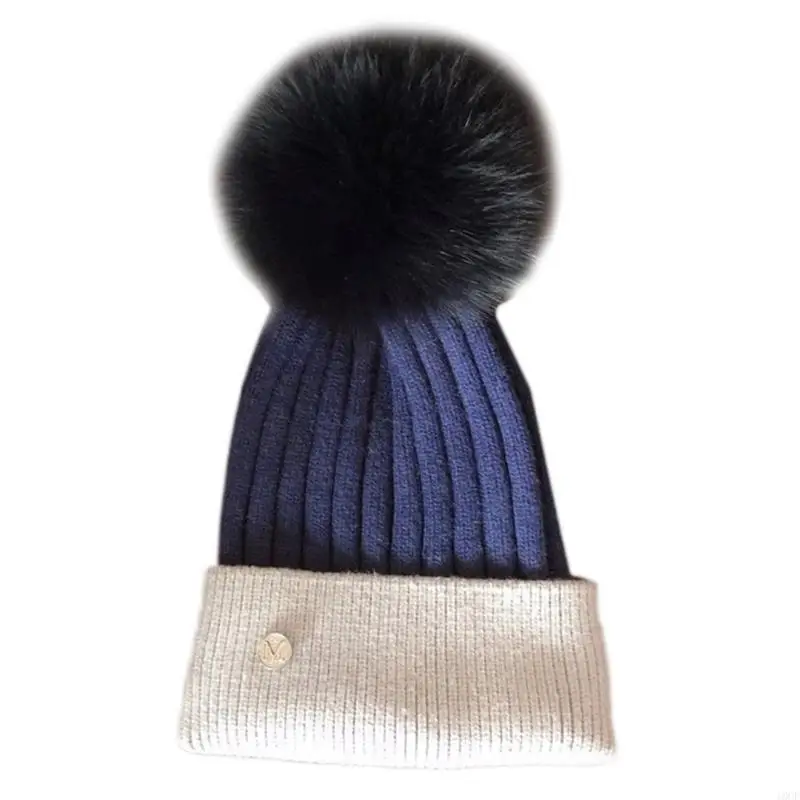 مرونة الفراء بوم بوم قبعة Skullies قبعة دافئة في الهواء الطلق محبوك قبعة الكورية نمط المرأة