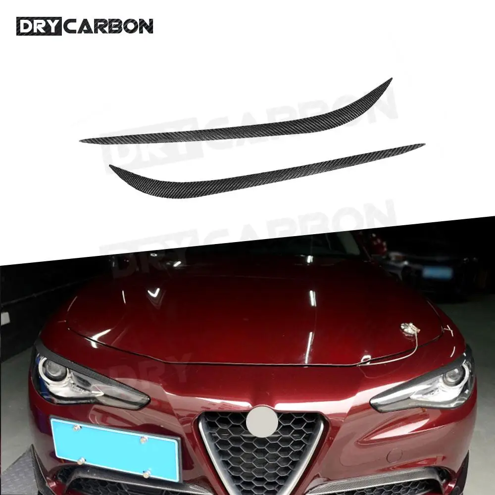 

2Pcs Carbon Fiber Front Headlamp Eyebrow Headlight Eyelids for Alfa Romeo Giulia Quadrifoglio Sedan 2015-2018 Car Styling