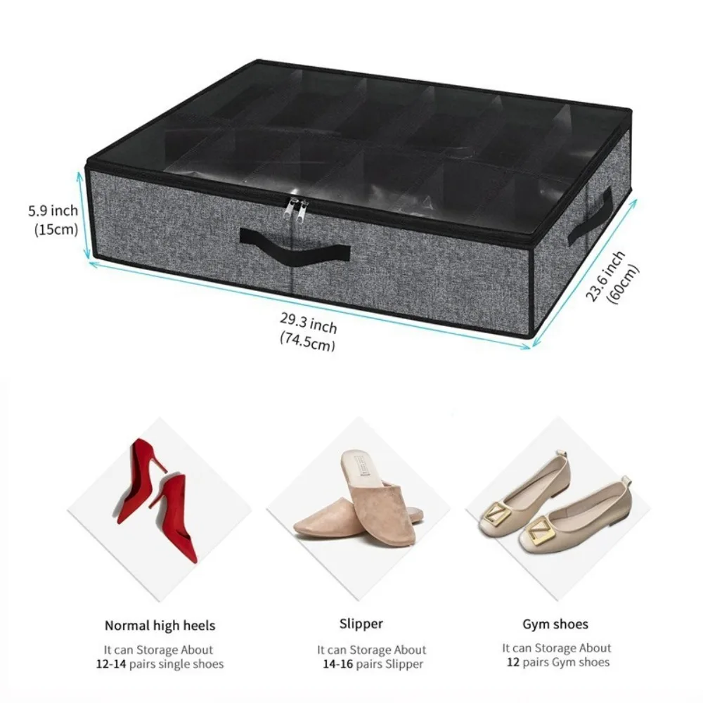Under Bed Shoe Storage Box Organizer Foldable Non Woven Fabric Clear Window Dustproof Closet Wardrobe Containers 12 Compartments