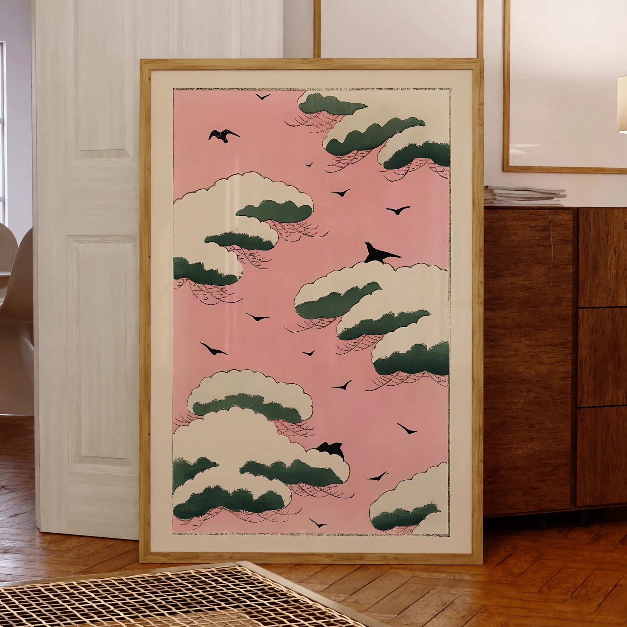 Póster Artístico de pared con impresión en lienzo de cielo rosa moderno de Watanabe Seitei, decoración del hogar, impresión impermeable para sala de estar, dormitorio y oficina