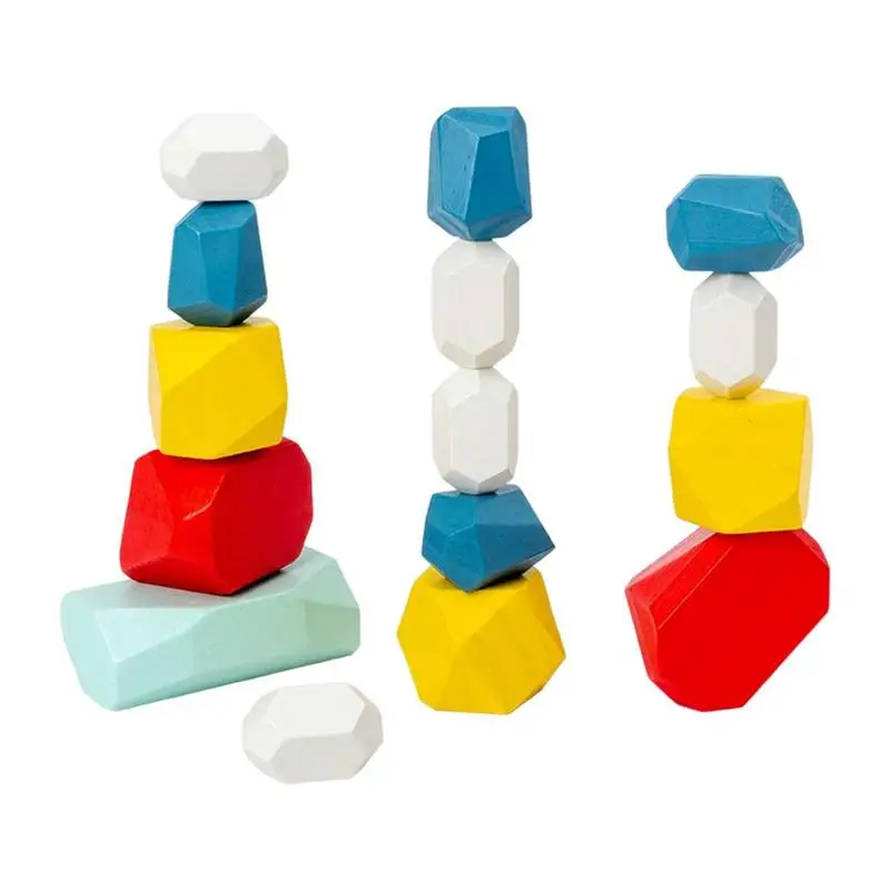 Wooden Stacking Blocks Colored Stones Building Games Creative Educational Toys Gifts For Kids Boys And Girls On Birthday