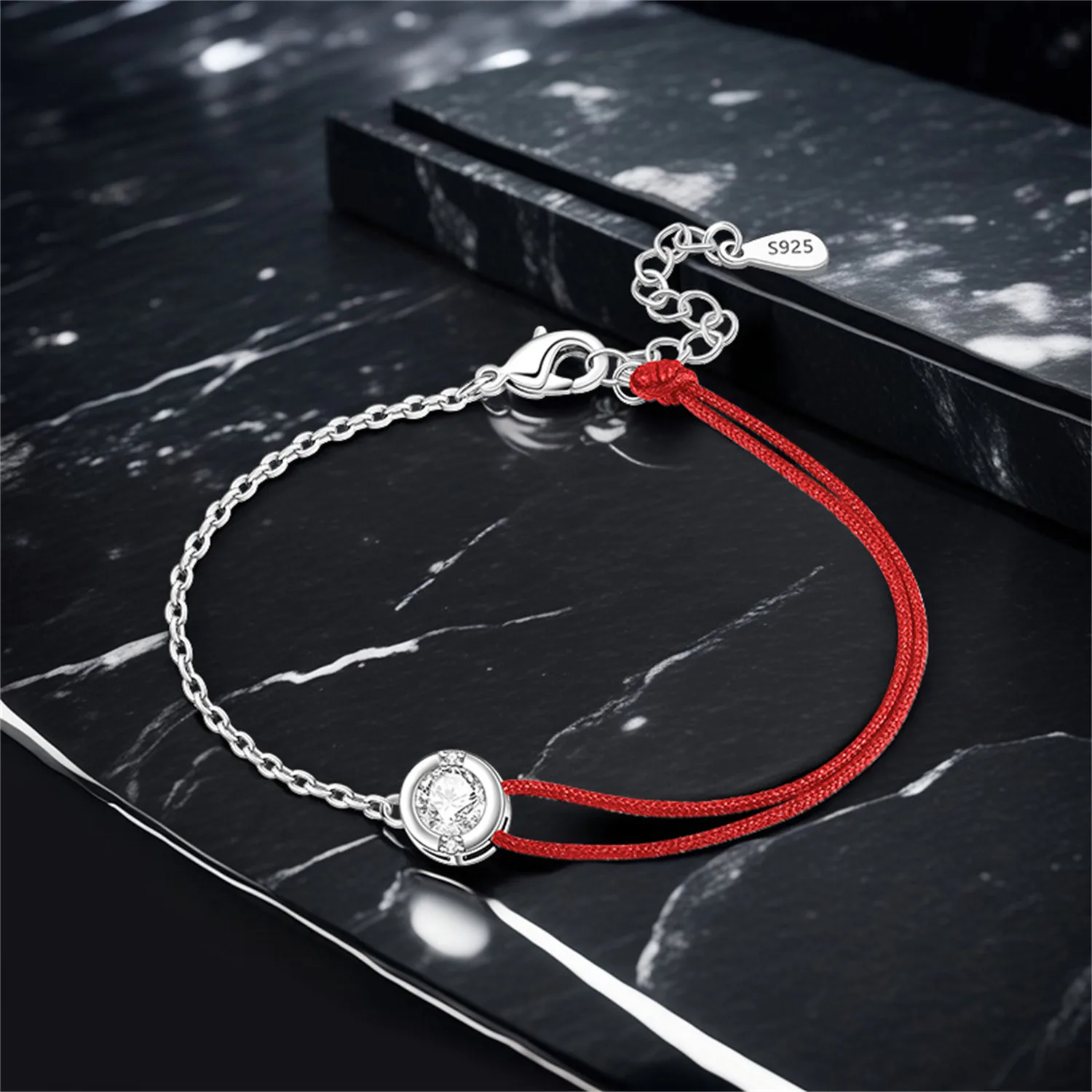 Orstarry 新 925 スターリングシルバー非対称レッドロープジルコンブレスレットチェーンリンク女性ブレスレット誕生日トレンドジュエリーファインギフト