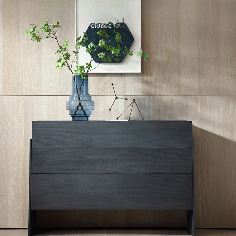 Italian minimalist living room storage cabinet with four or three buckets Modern minimalist solid wood edge cabinet