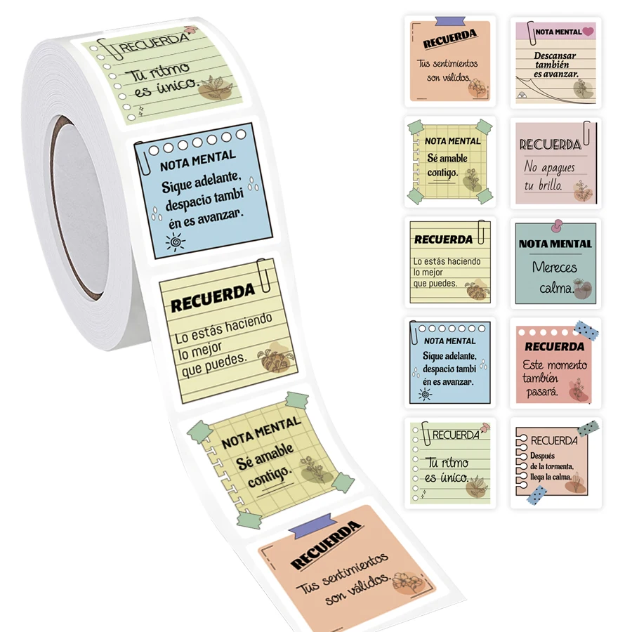 

500 Pcs Spanish Mental Reminder Stickers Roll -Self-Adhesive Scrapbook Motivational Labels with Positive Quotes
