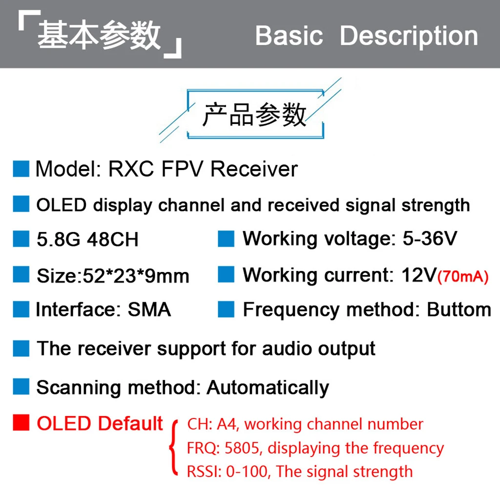 5,8G 56CH 48CH UVC Video-Downlink OTG VR Mobiltelefon-Empfänger + 5,8G 48CH FPV-Empfänger OLED-Display 5-36V SMA für RC-Drohnen – Detail 23