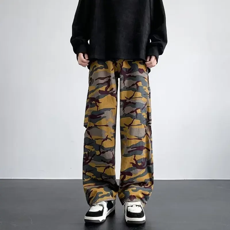 

2024 Cyber Y2K Hollow Out Camouflage Baggy Tracksuit Cargo Pants For Men Clothing Women Wide Leg Long Trousers Pantalones Hombre