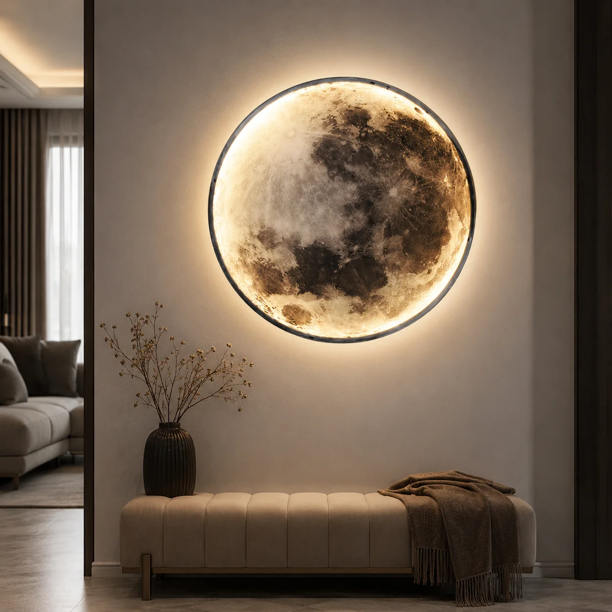 Lunar Shape Wall Light, Soft Glow Moon Wall Sconce for Bedroom Bedside Living Room Decor
