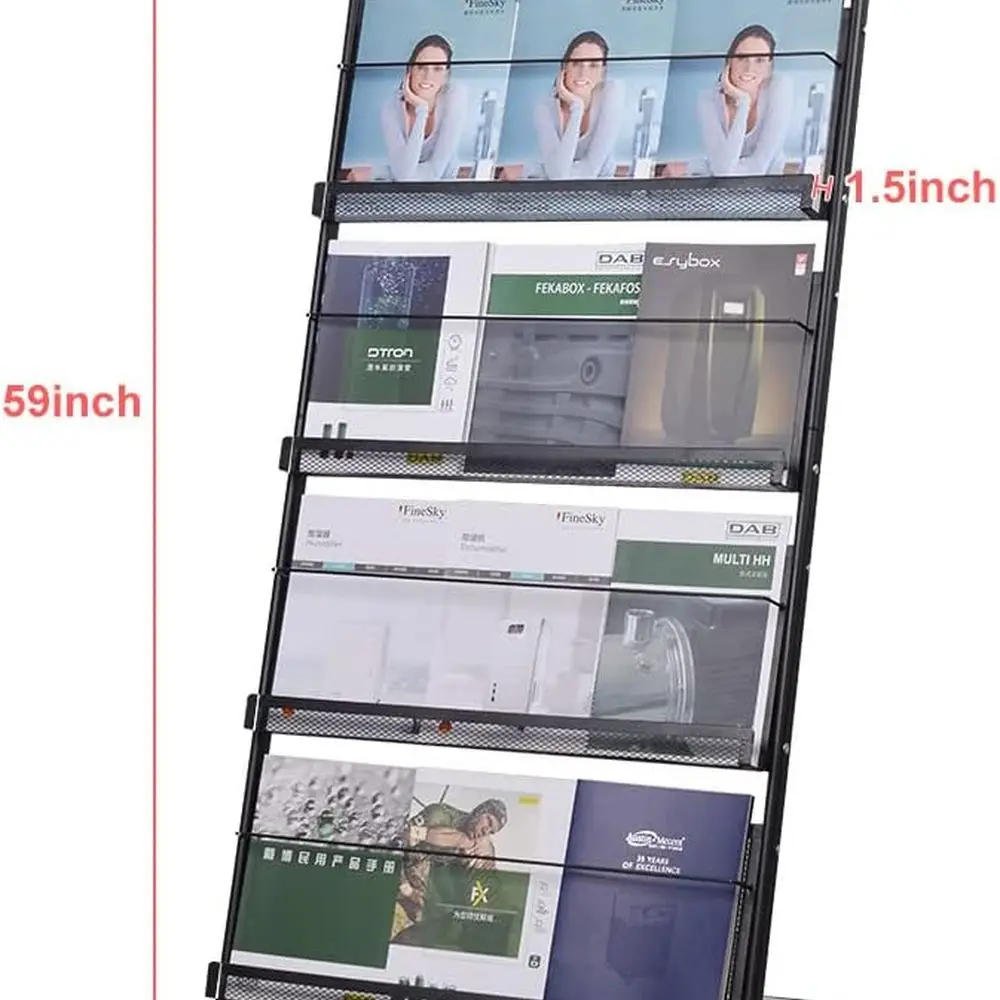 Mobile 4-Tier Literature Display Rack with Wheels for Office and Reception Spaces