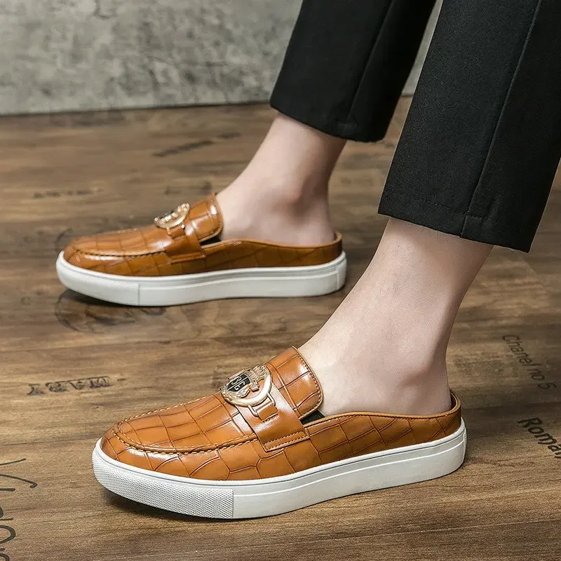 

British Style Brown Men Half Shoes High Quality Slip-on Mens Leather Shoes Comfortable Breathable Men Leather Loafers Hombre