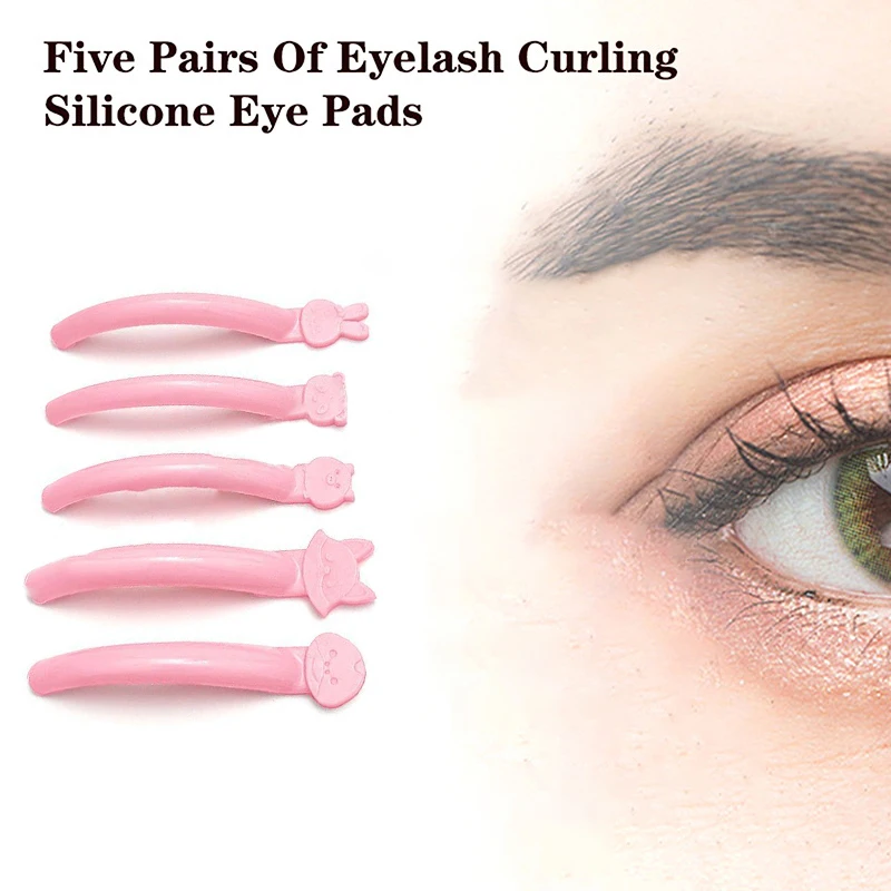 นํากลับมาใช้ใหม่ 5 คู่สีชมพูกาวฟรีซิลิโคน Eyelash Perm Pads Sticky Lashes Rods Shield ยก 3D Eyelash Curler Applicator เครื่องมือ