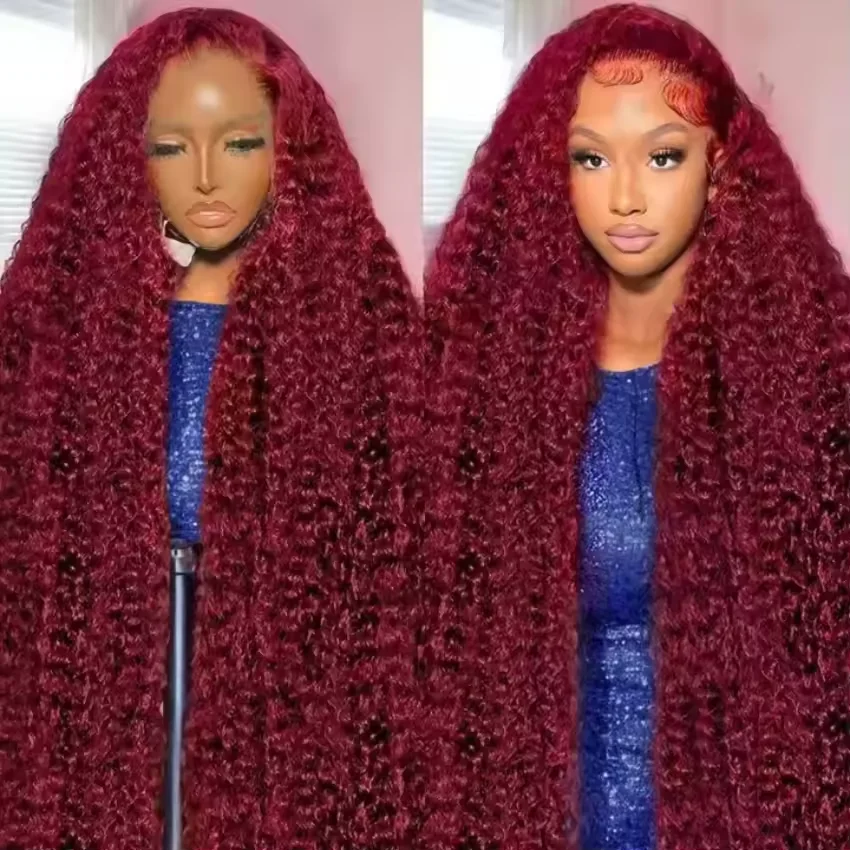 

99J Burgundy Deep Wave Colored 200 Density 13x6 13x4 HD Lace Frontal Wig Human Hair Wigs For Women