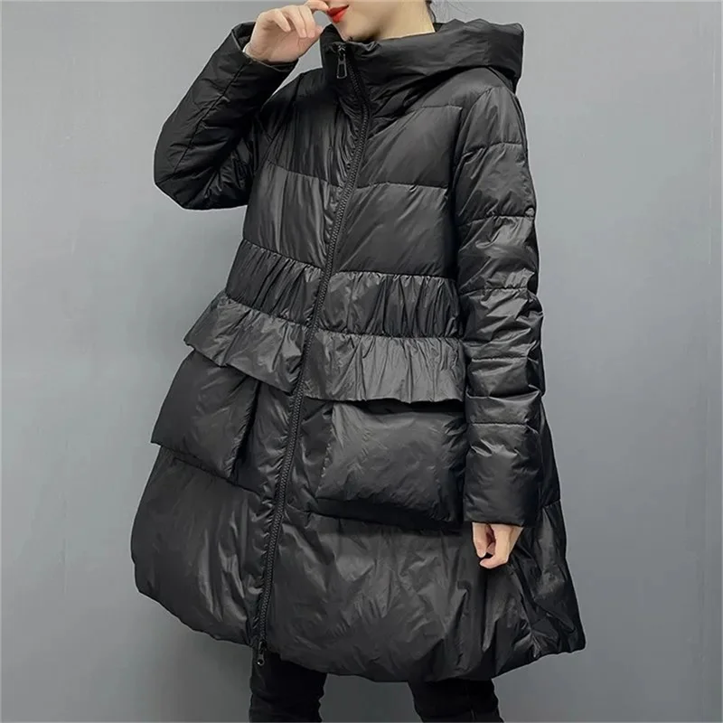 Korean Winter Down Cotton Jacket 2024 New Women Parkas Puffer Jacket Hooded Long Fluffy Loose Snow Wear Puffer Coat Bread Jacket