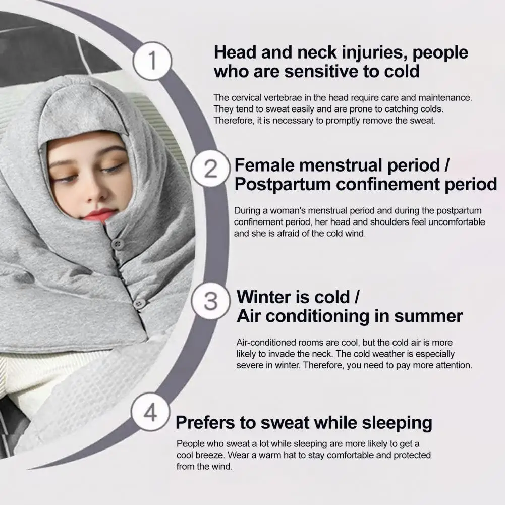 Cotton Padded Head Warmer Cotton Sleep Hood Cap with Adjustable Buttons Warm Thermal Head Neck Shoulder Cover for Men for Nights
