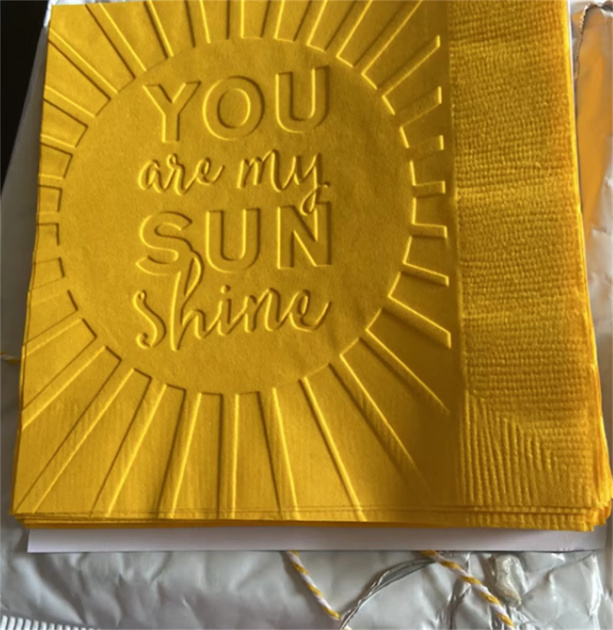 Sunshine Napkin ~ Embossed Paper Napkin ~ Wedding ~ Anniversary ~ Birthday ~ Shower ~ Sunshine ~ Sun ~ Summer ~ Garden Party ~ B