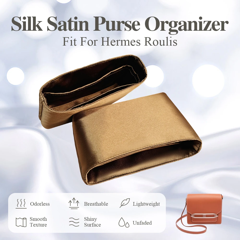 

Silk Satin Purse Organizer Insert Fit for Hermes Roulis Handbag Double Inside Bag Multiple Pockets Storage Organizer Bag In Bag